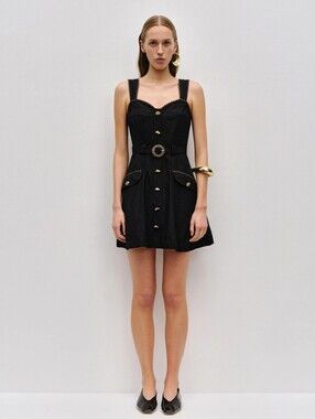 aje black denim dress | Dresses | Aje Lola Mini In Womens dresses Color:Midnite best seller little black dress Strapless Sequin Maxi Dress tie belt at the